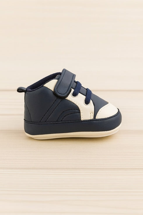 Navy Blue & White Baby Sneaker with Velcro Strap